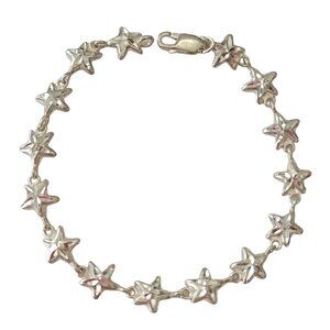 Sterling Silver Lobster Clasp Stars Chain Link Bracelet, 7.75" Long E715